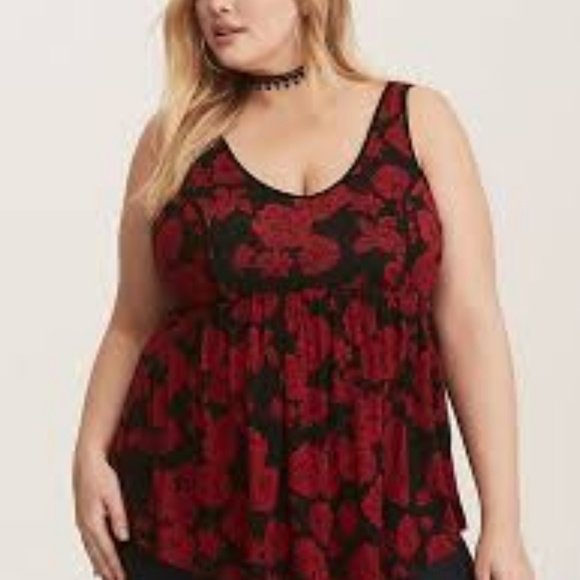 Torrid Tops - Torrid Black Floral Knit Babydoll Tank Size 0X